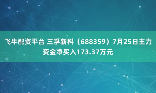 飞牛配资平台 三孚新科（688359）7月25日主力资金净买入173.37万元