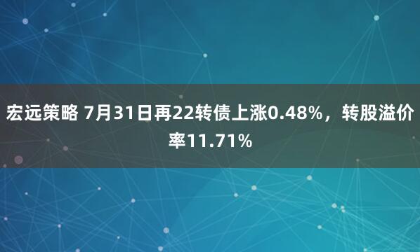 宏远策略 7月31日再22转债上涨0.48%，转股溢价率11.71%